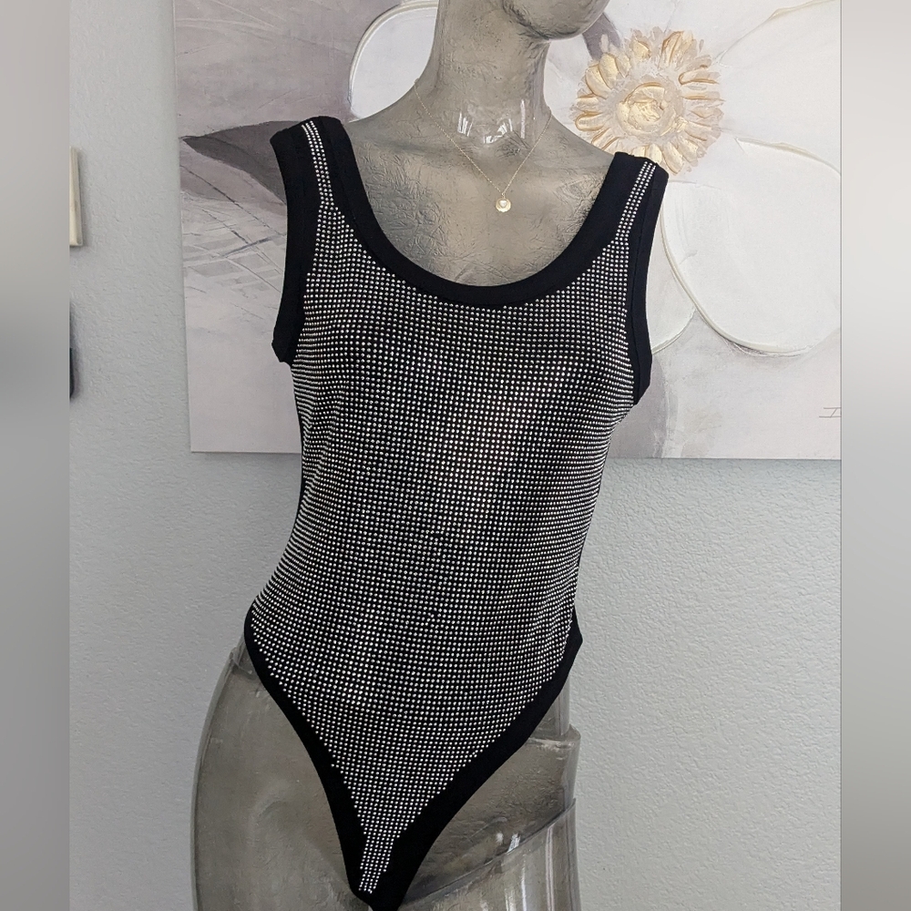 L /C Lizette Collection Black all Over Rhinestone Bodysuit Sizes M L XL  Nwt❤️